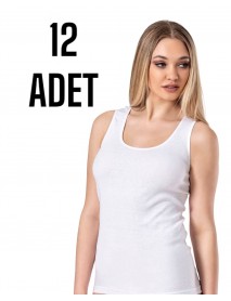 Gümüş Geniş Askılı Düz Kadın Atlet Beyaz 12 li Paket