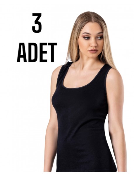 Gümüş Geniş Askılı Düz Kadın Atlet Siyah 3 lü Paket