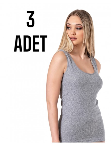 Gümüş Geniş Askılı Düz Kadın Atlet Gri 3 lü Paket