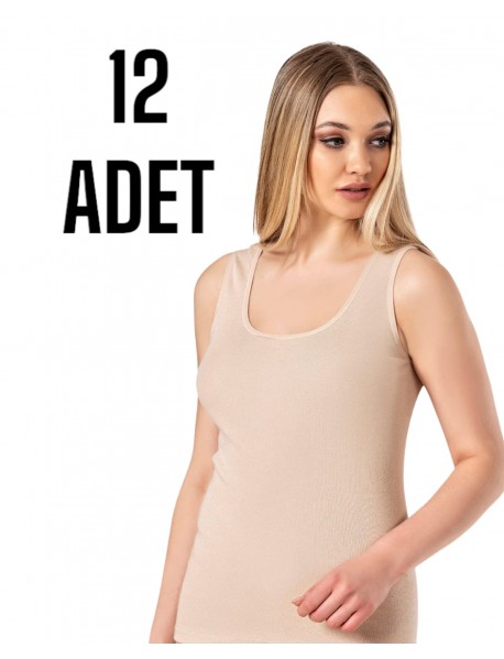 Gümüş Geniş Askılı Düz Kadın Atlet Ten 12 li Paket