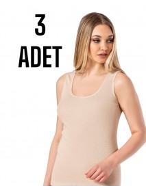 Gümüş Geniş Askılı Düz Kadın Atlet Ten 3 lü Paket