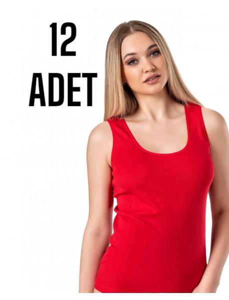 Gümüş Geniş Askılı Düz Kadın Atlet Kırmızı 12 li Paket