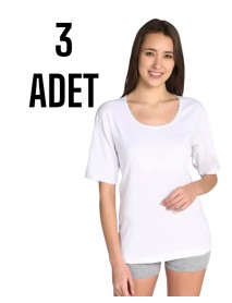 Gümüş Kadın Yarım Kol Atlet Beyaz 3 Lü Paket