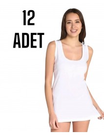 Gümüş Kadın Likra Geniş Askı Kroşeta Atlet Beyaz 12 li Paket