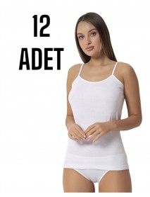 Gümüş İp Askılı Düz Kadın Atlet Beyaz 12 li Paket