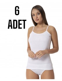 Gümüş İp Askılı Düz Kadın Atlet Beyaz 6 lı Paket