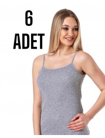 Gümüş İp Askılı Düz Kadın Atlet Gri 6 lı Paket