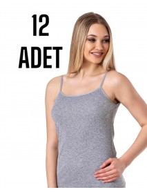 Gümüş İp Askılı Düz Kadın Atlet Siyah 12 li Paket