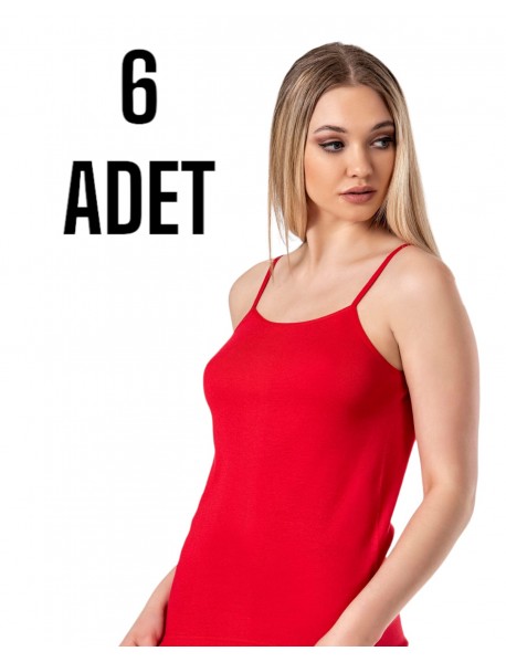 Gümüş İp Askılı Düz Kadın Atlet Kırmızı 6 lı Paket