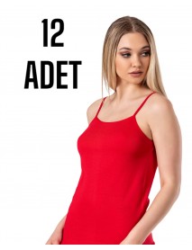 Gümüş İp Askılı Düz Kadın Atlet Kırmızı 12 li Paket