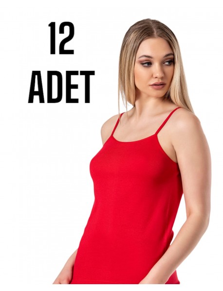 Gümüş İp Askılı Düz Kadın Atlet Kırmızı 12 li Paket