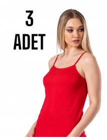 Gümüş İp Askılı Düz Kadın Atlet Kırmızı 3 lü Paket