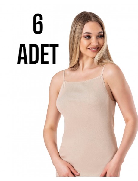  Gümüş İp Askılı Düz Kadın Atlet Ten 6 lı Paket