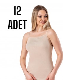 Gümüş İp Askılı Düz Kadın Atlet Ten 12 li Paket