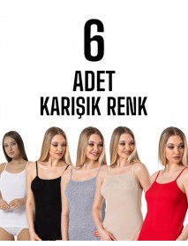 Gümüş İp Askılı Düz Kadın Atlet Karışık 6 lı Paket