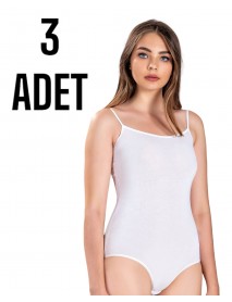Gümüş Kadın İp Askı Zıbın Çıtçıtlı Body Beyaz 3 lü Paket