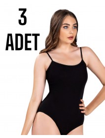 Gümüş Kadın İp Askı Zıbın Çıtçıtlı Body Siyah 3 lü Paket
