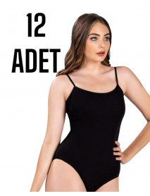 Gümüş Kadın İp Askı Zıbın Çıtçıtlı Body Siyah 12 li Paket