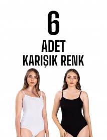 Gümüş Kadın İp Askı Zıbın Çıtçıtlı Body Karışık 6 lı Paket