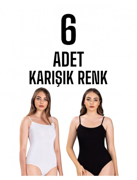 Gümüş Kadın İp Askı Zıbın Çıtçıtlı Body Karışık 6 lı Paket