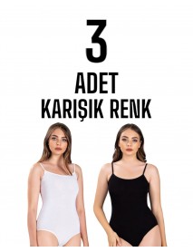 Gümüş Kadın İp Askı Zıbın Çıtçıtlı Body Karışık 3 lü Paket