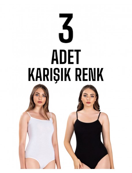 Gümüş Kadın İp Askı Zıbın Çıtçıtlı Body Karışık 3 lü Paket