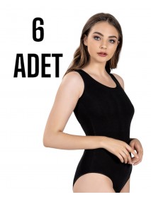 Gümüş Kadın Geniş Askı Zıbın Çıtçıtlı Body Siyah 6 lı Paket