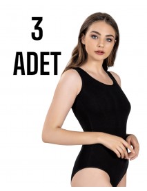 Gümüş Kadın Geniş Askı Zıbın Çıtçıtlı Body Siyah 3 lü Paket