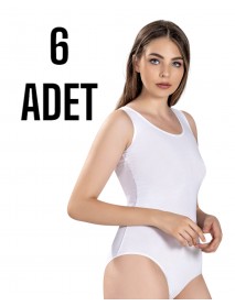 Gümüş Kadın Geniş Askı Zıbın Çıtçıtlı Body Beyaz 6 lı Paket