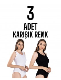 Gümüş Kadın Geniş Askı Zıbın Çıtçıtlı Body Karışık 3 lü Paket