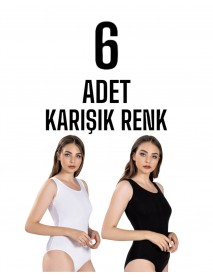 Gümüş Kadın Geniş Askı Zıbın Çıtçıtlı Body Karışık 6 lı Paket