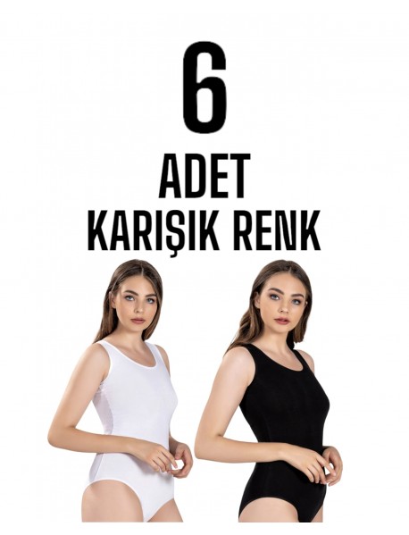 Gümüş Kadın Geniş Askı Zıbın Çıtçıtlı Body Karışık 6 lı Paket