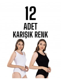 Gümüş Kadın Geniş Askı Zıbın Çıtçıtlı Body Karışık 12 li Paket