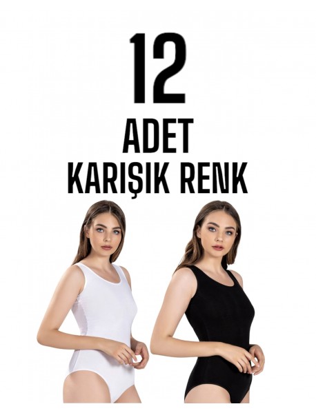 Gümüş Kadın Geniş Askı Zıbın Çıtçıtlı Body Karışık 12 li Paket