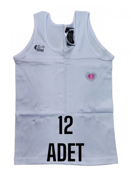Gümüş Kız Çocuk Kalın Askılı Taşlı Atlet Beyaz 12 Li Paket