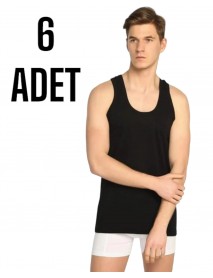 Sedef Yıldızı Erkek Penye Askılı Kolsuz Atlet Siyah 6 Lı Paket