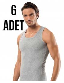 Sedef Yıldızı Erkek Likralı Askılı Atlet Gri 6 Lı Paket
