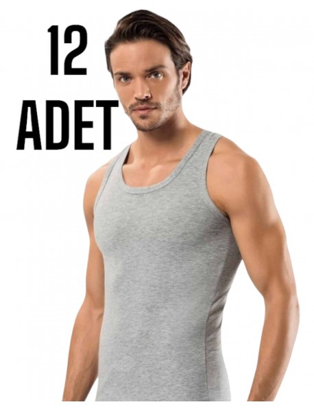 Sedef Yıldızı Erkek Likralı Askılı Atlet Gri 12 Li Paket