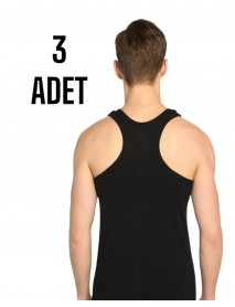 Sedef Yıldızı Erkek Arkası Çapraz Rambo Atlet Siyah 3 Lü Paket